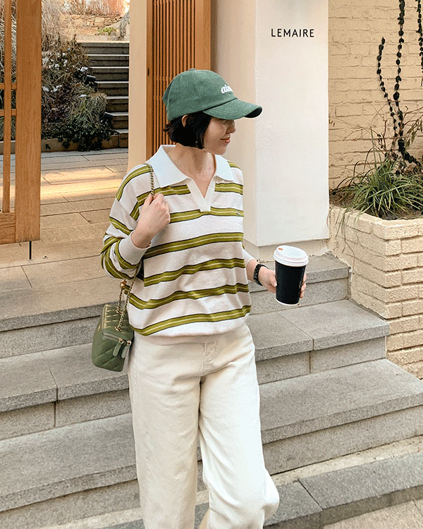 Miu条纹领针织衫