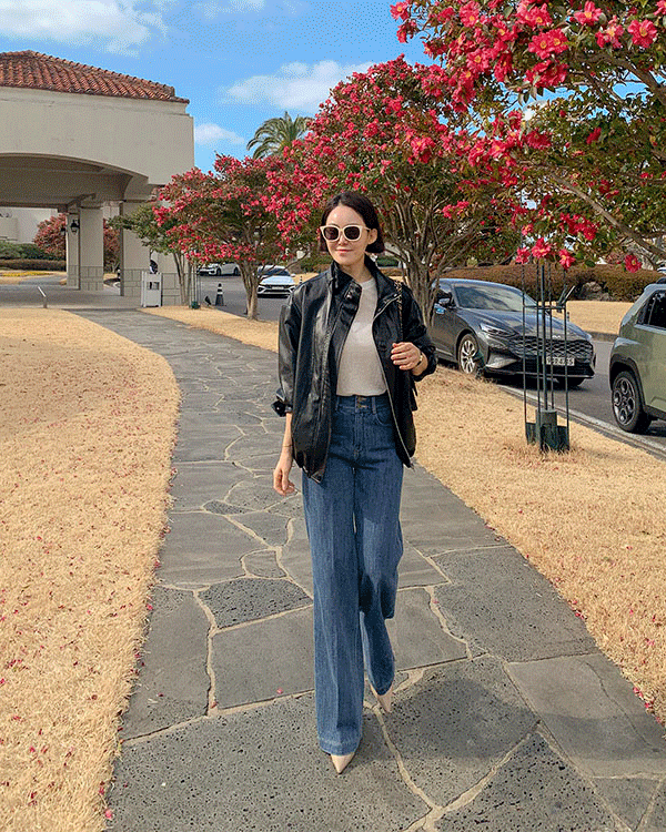 长腿双肩牛仔裤