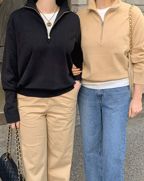 赫本半拉链针织衫