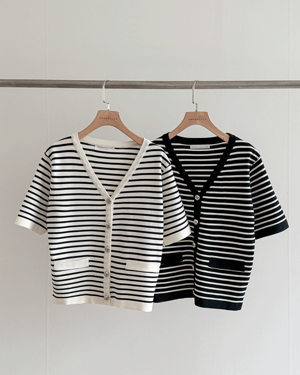 条纹按钮开衫