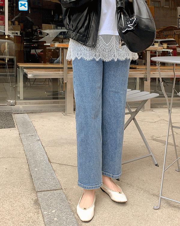 整齐合身直筒牛仔裤短裤