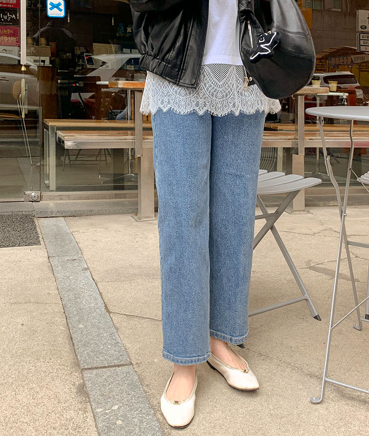 整齐合身直筒牛仔裤短裤