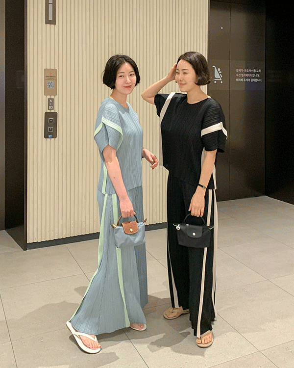 线条百褶套装