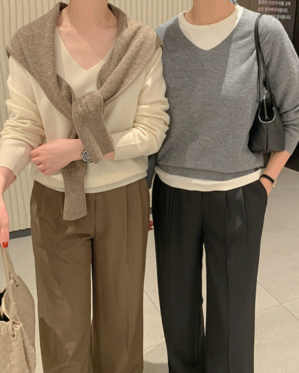 整件V字针织衫